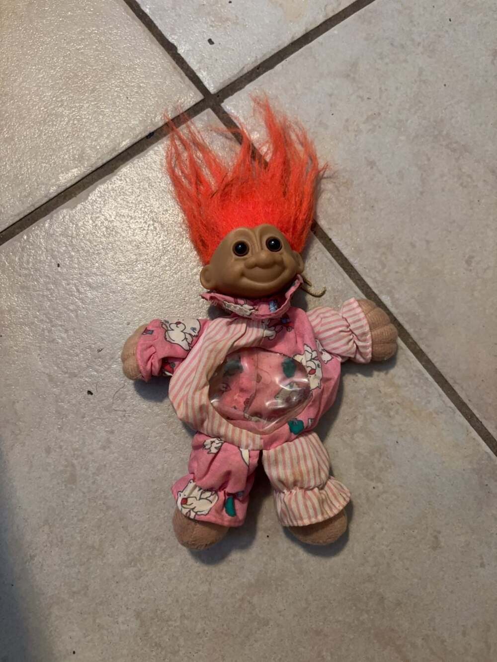 1992 Russ Berrie Troll Doll with Pink Pajamas Clear Cutout